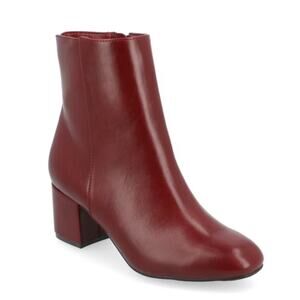 Journee Collection Adria Booties 7.5 Red Brown Boot NWOT Vegan Leather Square